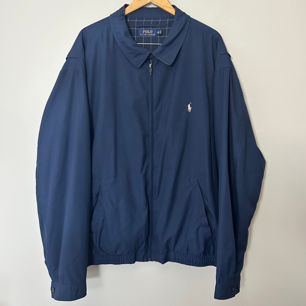 Polo Ralph Lauren Harrington Jacket Men 4XLT Navy Blue Plaid Lined Windbreaker